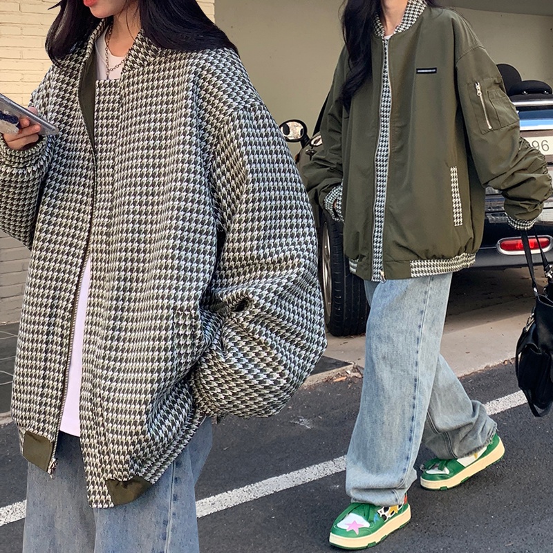 Áo Khoác Bomber Hai Mặt Form Rộng Phong Cách Retro Thời Trang Xuân Thu Mới Cho Nữ