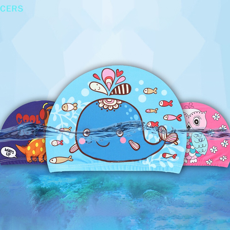 Mũ Bơi Co Giãn In Họa Tiết Hoạt Hình Dễ Thương Bảo Vệ Tai Cho Bé RS