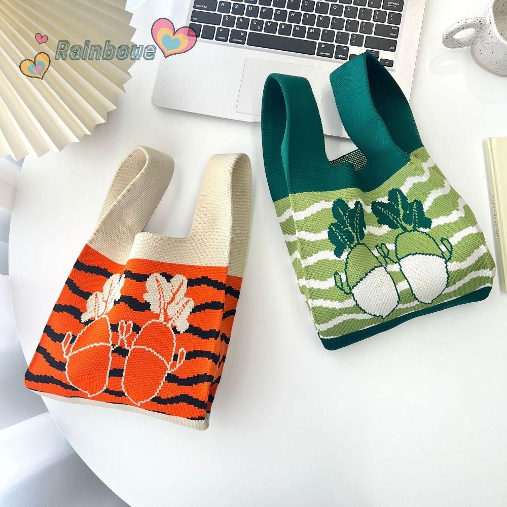 Túi Xách Đan Len Thủ Công Họa Tiết Củ Cải Màu Cầu Vồng Xinh Xắn