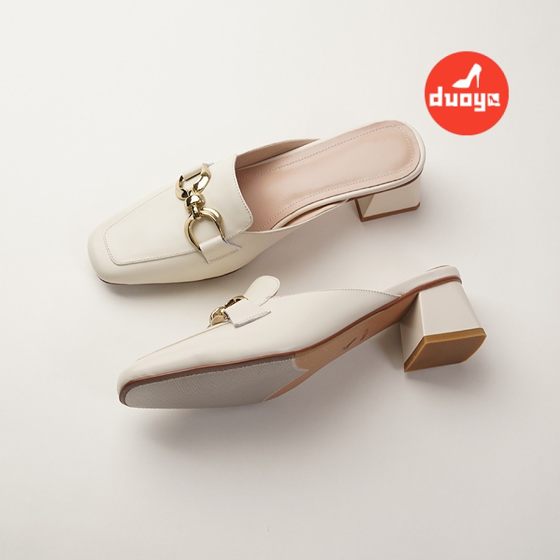 Duoya Factory~[Hàng Có Sẵn] Giày Thể Thao Gót Vừa Dày Nửa Chân Hở Ngón Gót Vừa Đính Đá Pha Lê Chống Mòn Kiểu Nửa Bàn Chân Hình Vuông 2022 Thời Trang Cho Nữ