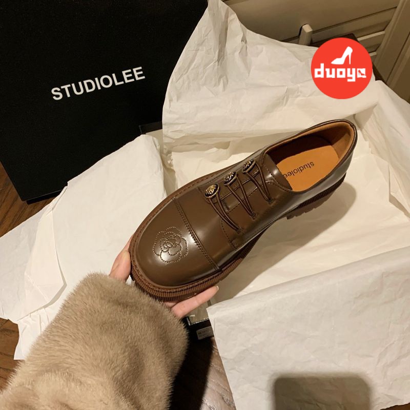 Duoya Giày Da Đế Dày Thêu Họa Tiết Phong Cách Hepburn Cổ Điển Thời Trang Mùa Xuân 2023 Cho Nữ