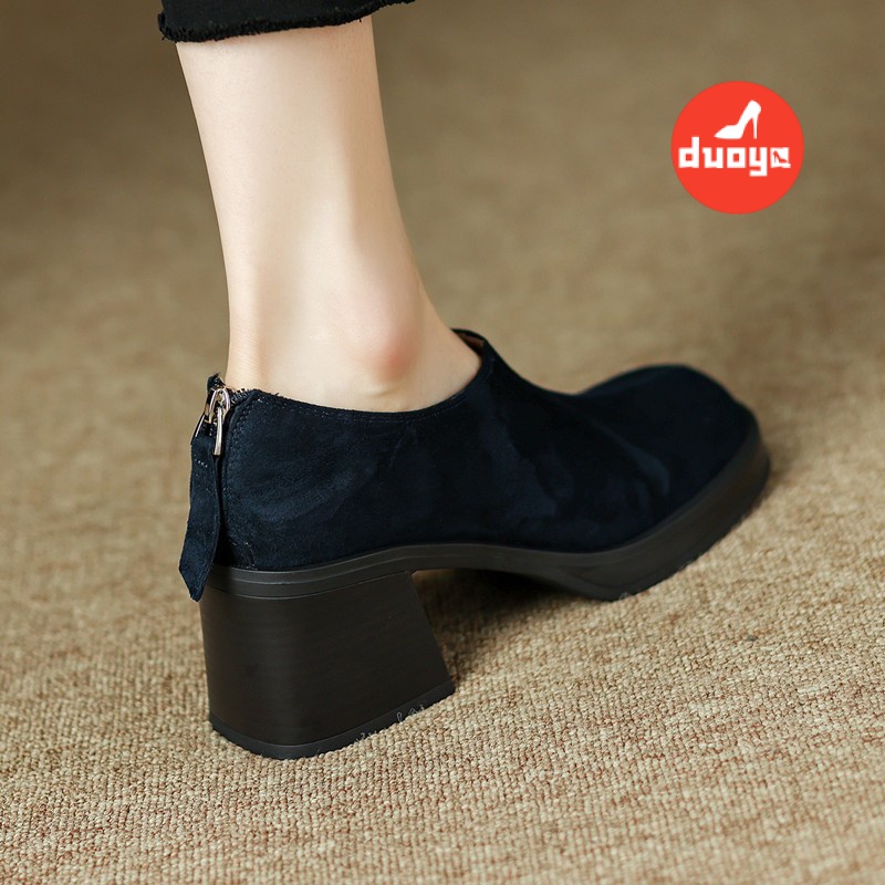 Duoya Giày Cao Gót Da Mũi Tròn Đế Dày Phong Cách Retro Mùa Thu Mới Cho Nữ