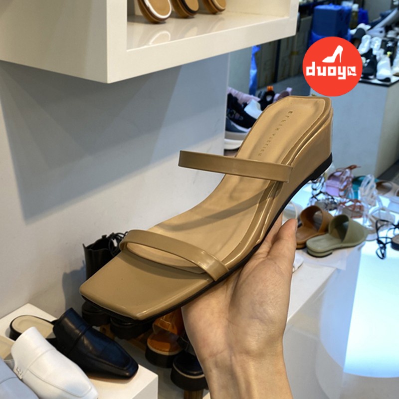 Duoya Hair Thẳng ~ [Hàng Có Sẵn] Dép Cao Gót Sandal Đế Phẳng Màu Nude Đơn Giản Cho Nữ Miễn Phí Vận Chuyển