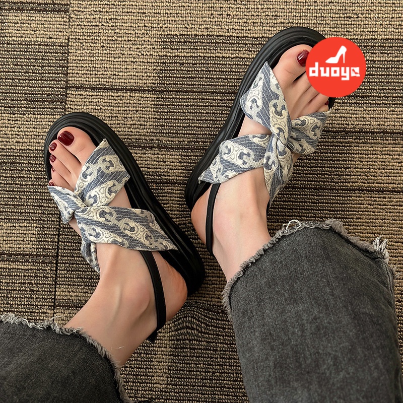 Duoya Tóc Thẳng ~ [Hàng Có Sẵn] Giày Sandal Đế Dày Quai Chéo Dễ Phối Đồ Phong Cách Roman Cho Nữ Miễn Phí Vận Chuyển