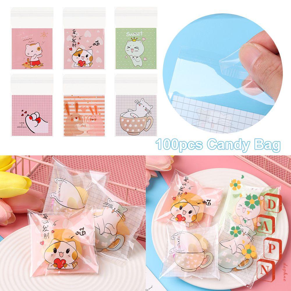 Set 100 Túi Đựng Kẹo 7x7cm Hình Mèo Dễ Thương