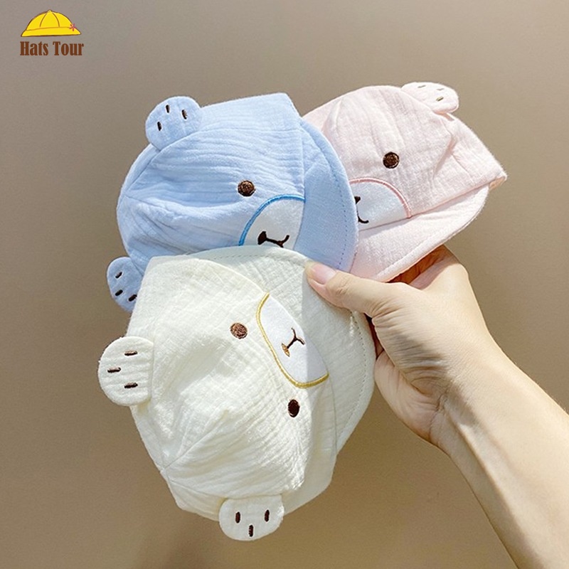 Mũ Bóng Chày Mỏng Vành Mềm Thoáng Khí In Hình Gấu Hoạt Hình Dành Cho Trẻ Sơ Sinh 3-9 Tháng Tuổi