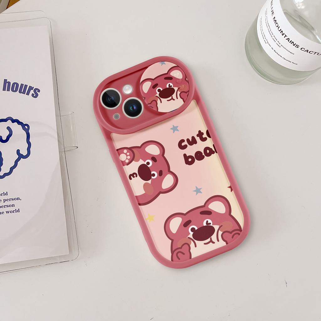 ốp trượt cam Gấu dâu tây iPhone 14 XR 13 11 12 Pro Max 8 7 6 6S Plus X Xs Max Se 2020 13 12 11 Ốp Điện Thoại Case