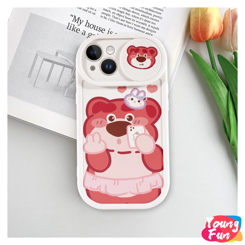 Ốp lưng Gấu dâu tây Trượt for iPhone 14 XR 13 11 12 Pro Max 8 7 6 6S Plus X Xs Max Se 2020 13 12 11
