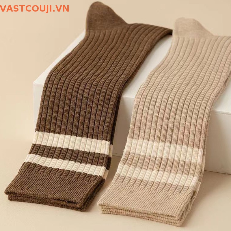 1 Đôi Vớ Dài Trung Bình Thoải Mái Thoáng Khí Họa Tiết Kẻ Sọc Phong Cách Nhật Bản Cổ Điển