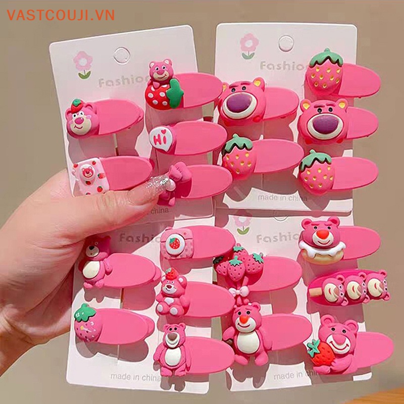 Bộ 5 Kẹp Tóc Họa Tiết Gấu Và Dâu Tây Dễ Thương Cho Bé Gái