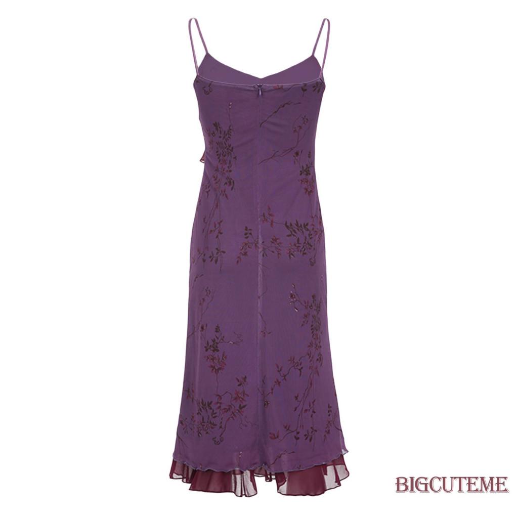 [] Đầm Hai Dây Nhún Bèo In Hoa Phong Cách Vintage Mùa Hè Cho Nữ