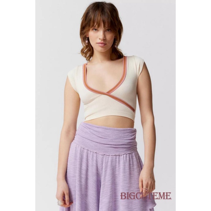 Áo Croptop Cổ Chữ V Màu Sắc Tương Phản Thời Trang Mùa Hè Cho Nữ