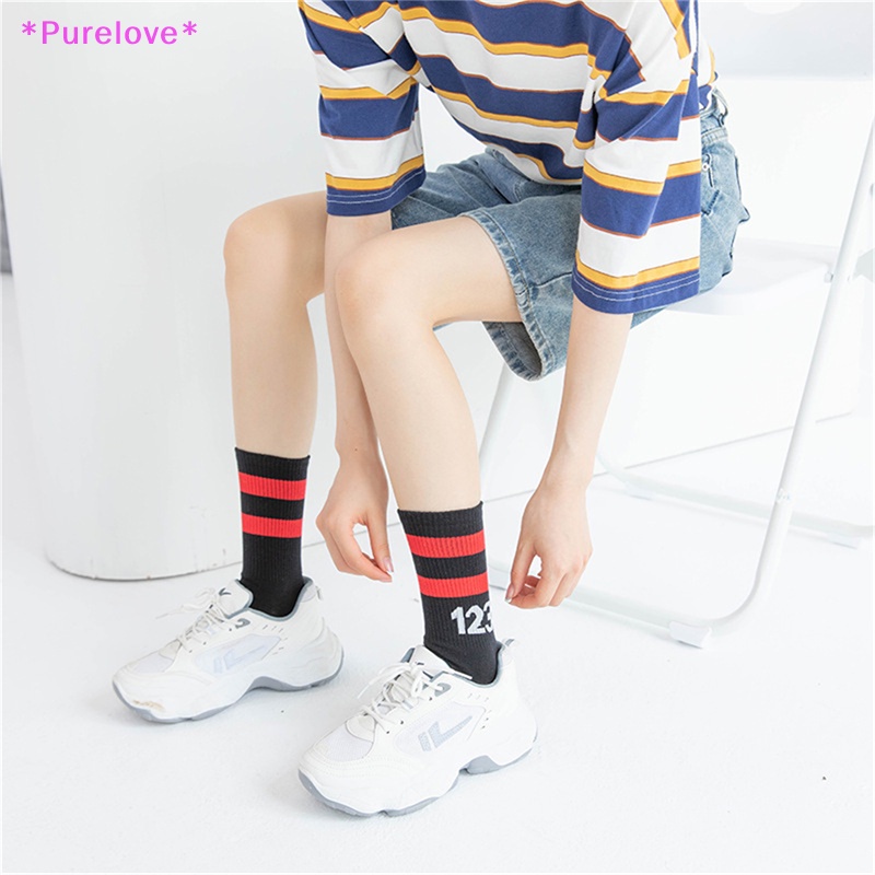 Vớ Thể Thao Họa Tiết Kẻ Sọc In Chữ Kỹ Thuật Số Phong Cách Hip Hop Đường Phố Harajuku Thời Trang Cho Nam Và Nữ Mới