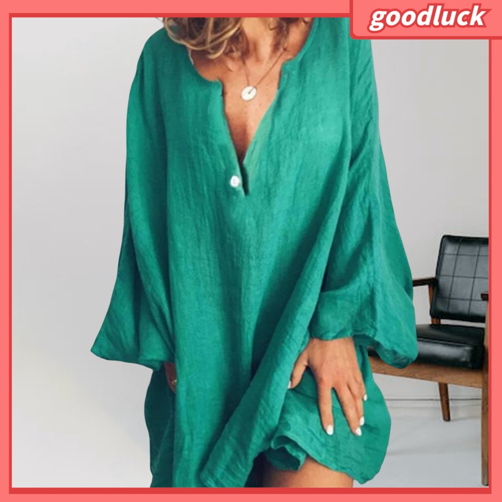 Áo Sơ Mi Dài Tay Cổ Chữ V Dáng Rộng Bằng Polyester Màu Trơn Thời Trang Dành Cho Nữ