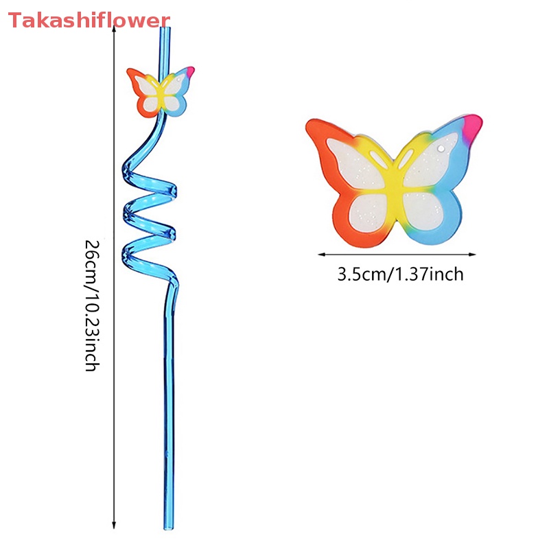 Set 8 Ống Hút Nhựa Họa Tiết Bướm Hoạt Hình Có Thể Tái Sử Dụng Cho Trẻ Em