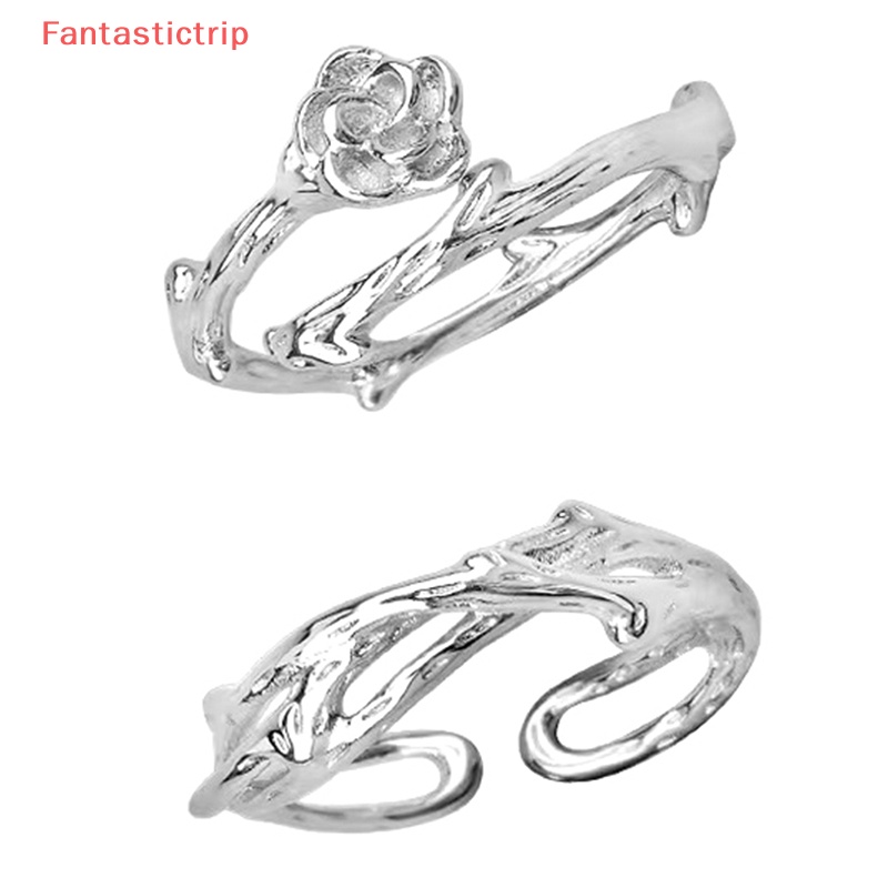 1 Cặp Nhẫn Đeo Tay Kim Loại Hình Hoa Hồng Sáng Tạo Có Thể Điều Chỉnh Kích Cỡ Cho Cặp Đôi