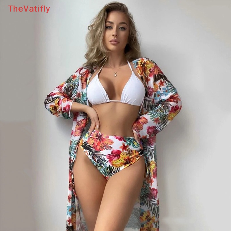 Bộ Đồ Bơi Ba Mảnh Phối Lưới In Họa Tiết Quyến Rũ Chống Nắng Cho Nữ