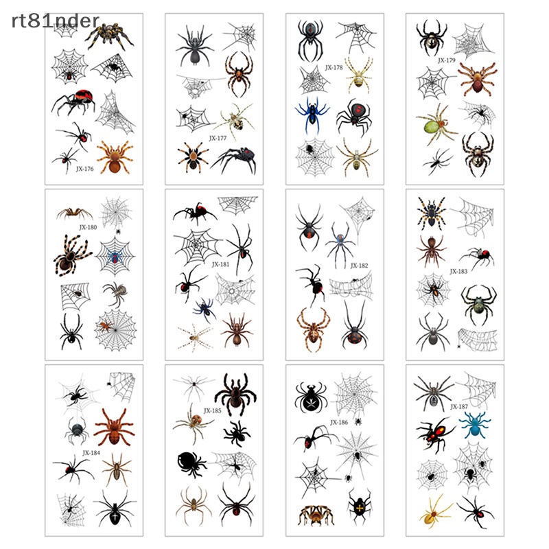 Bộ 12 Hình Xăm Dán Họa Tiết Mạng Nhện Đen Phong Cách Halloween Độc Đáo