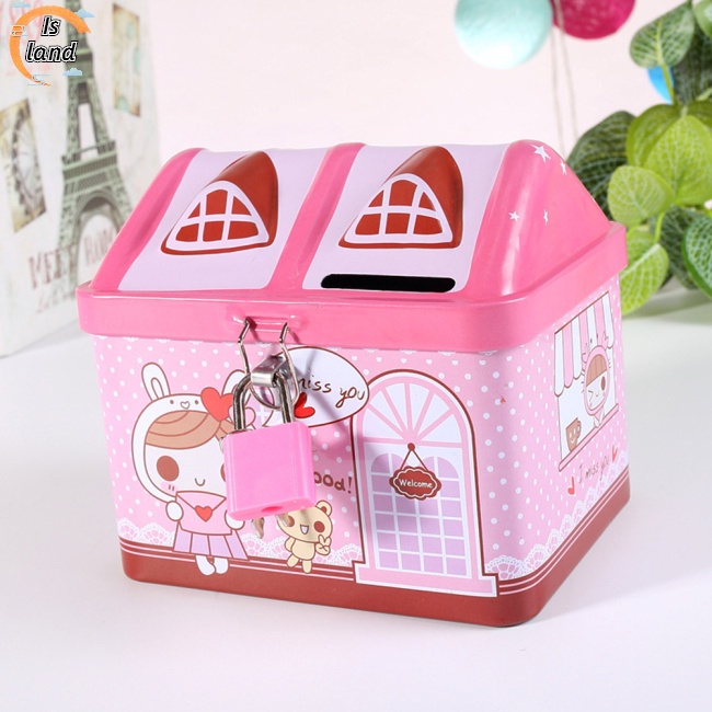 Hộp Thiếc Đựng Tiền Tiết Kiệm Hình Ngôi Nhà Hoạt Hình Dễ Thương Cho Bé