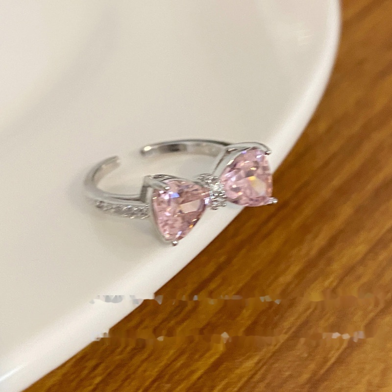 Nhẫn Đeo Ngón Trỏ Hình Nơ Đính Đá Kim Cương Màu Hồng Sang Trọng Phong Cách Hàn Quốc Thời Trang Mùa Hè Dành Cho