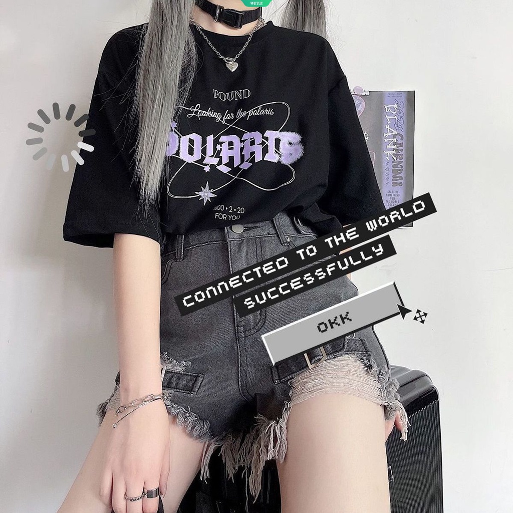 Áo Thun Tay Ngắn Dáng Rộng In Chữ Đơn Giản Thời Trang Mùa Hè Phong Cách Hàn Quốc Cho Nữ