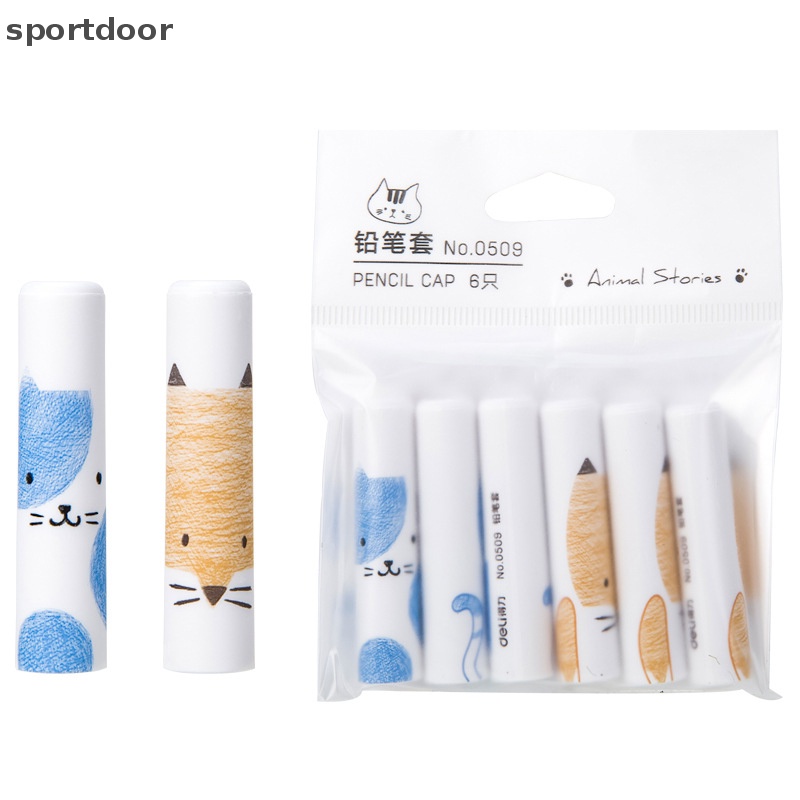Set 6 Nắp Đậy Bút Chì Hình Mèo Dễ Thương Phong Cách Hàn Quốc
