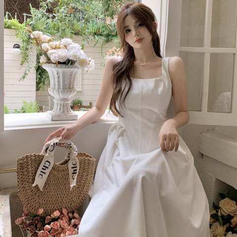 NZN Đầm midi Không Tay Dáng Chữ A Màu Trắng Trơn Thời Trang Cho Nữ