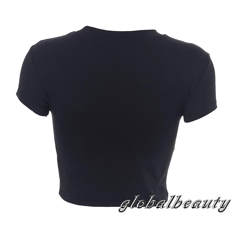 Áo Croptop Tay Ngắn Cổ Tròn Đính Đá Phong Cách Thời Trang Đường Phố Cho Nữ