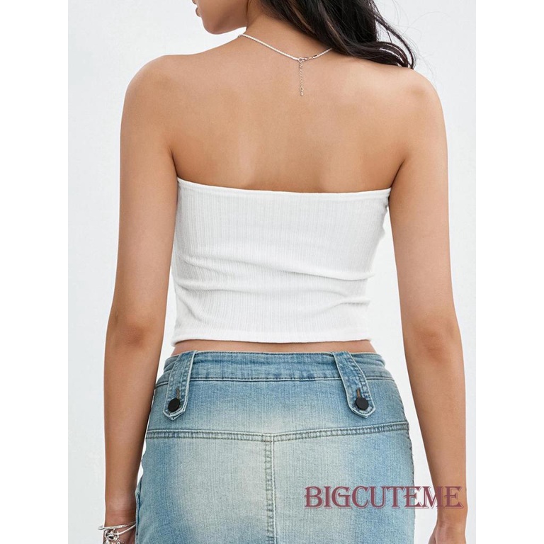 [] Áo Ống Màu Trơn Mỏng Không Dây Mùa Hè 3D Vừa Vặn Cho Nữ