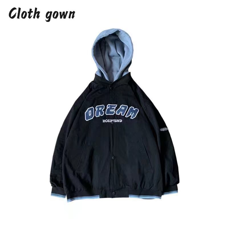 Áo hoodie Cloth gown giả hai lớp thời trang phong cách đường phố Mỹ
