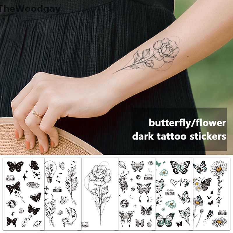 Hình Xăm Dán Tạm Thời Hình Hoa Hồng Và Bướm Đen Chống Thấm Nước