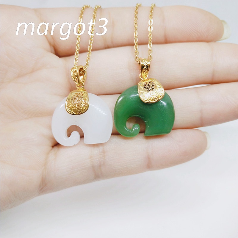 Vòng cổ Thép Titan Mặt Hình Chú Voi Đính Đá Ngọc Bích Thời Trang