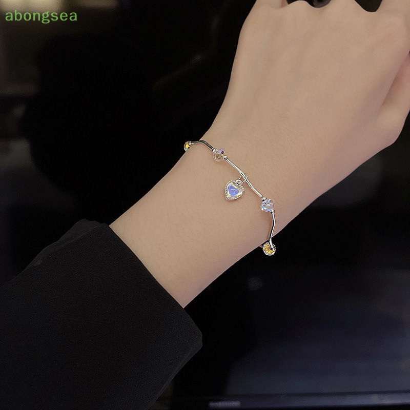 Abongsea Vòng Tay Nữ Đính Đá Pha Lê Nhiều Màu Hình Trái Tim Gợn Sóng Thủ Công Ngọt Ngào Xinh Xắn