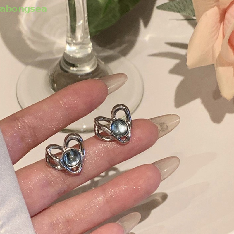 Abongsea Bông Tai Kim Loại Hình Trái Tim Đơn Giản Thời Trang Dành Cho Nữ