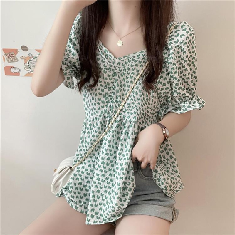 IELGY       Áo chiffon Tay Ngắn Phong Cách Thời Trang Pháp Ngọt Ngào Dành Cho Nữ