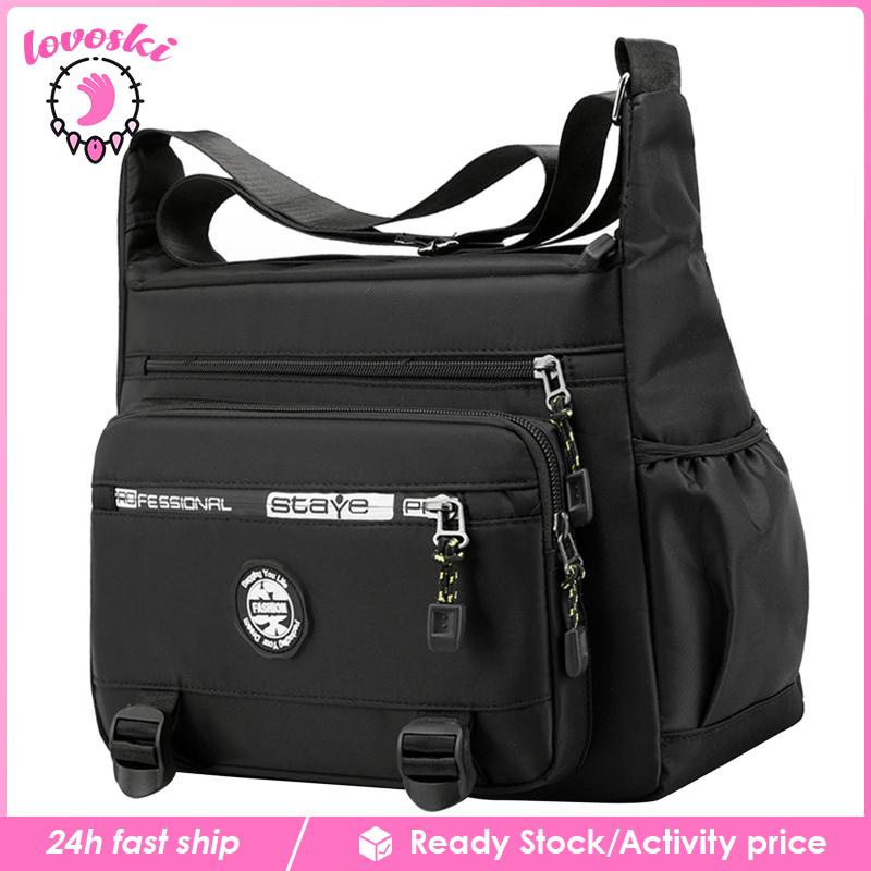 Túi Đeo Chéo Vai Có Khóa Kéo Chống Nước Sức Chứa Lớn Màu Đen Dành Cho Nam