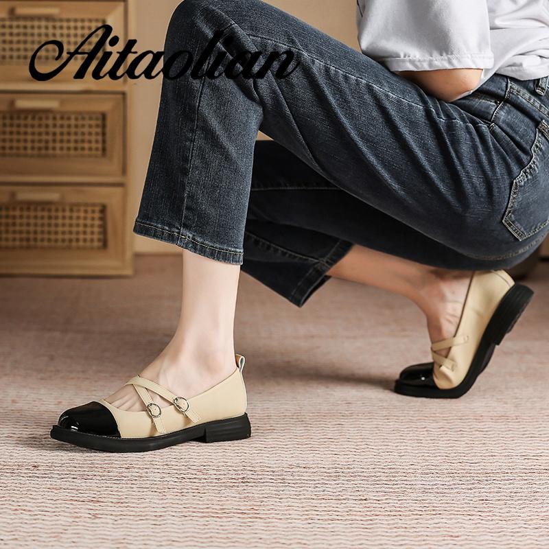 Giày Da Mũi Tròn 3cm Phong Cách lolita Đơn Giản Cho Nữ