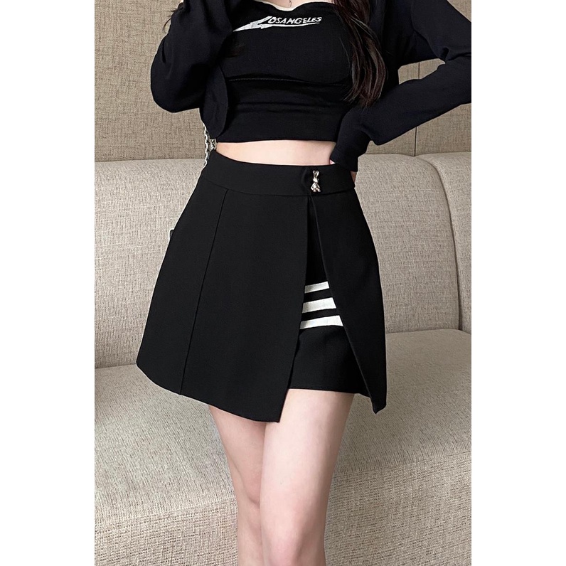 SUXI Chân Váy Chữ A Màu Trơn Lưng Cao Xẻ Tà Thời Trang Mùa Hè Cho Nữ