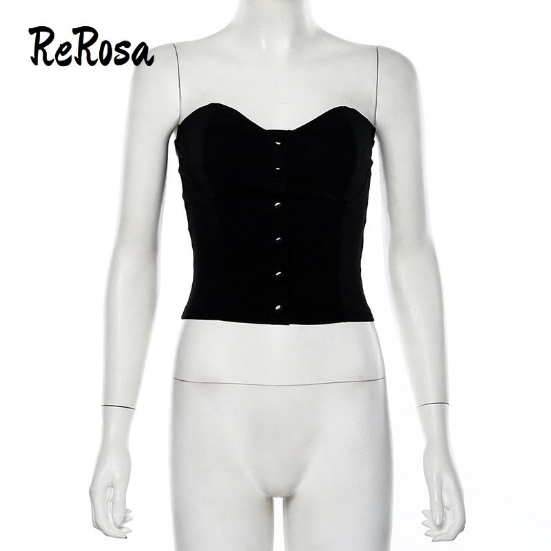 Rerosa Áo Ống Màu Trơn Trễ Vai Cài Nút Thời Trang Quyến Rũ Cho Nữ