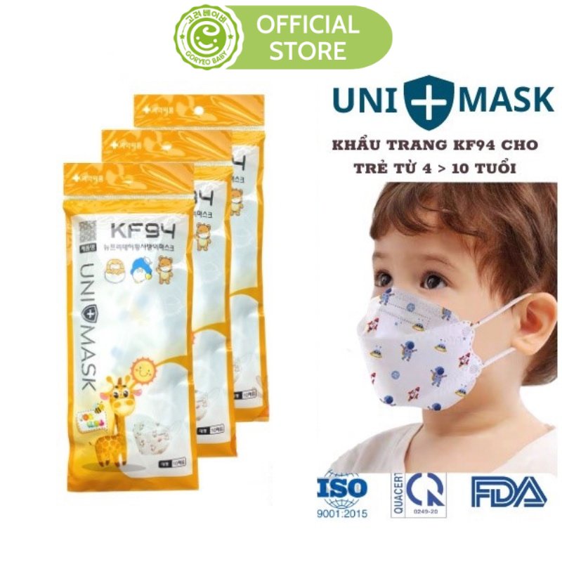 Set 10 Khẩu Trang Trẻ Em Kf94 4 Lớp Unimask Xuất Hàn Cho Bé Từ 3 - 15 Tuổi - Timikid Store