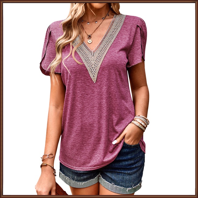 Áo Thun Mùa Hè Tay Cộc Cổ Chữ V Màu Sắc Đơn Giản Hợp Thời Trang