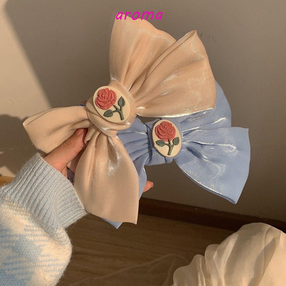 Kẹp Tóc Nơ Phối Lưới Cỡ Lớn In Họa Tiết Hoa Hồng Dễ Thương Thời Trang Cho Nữ