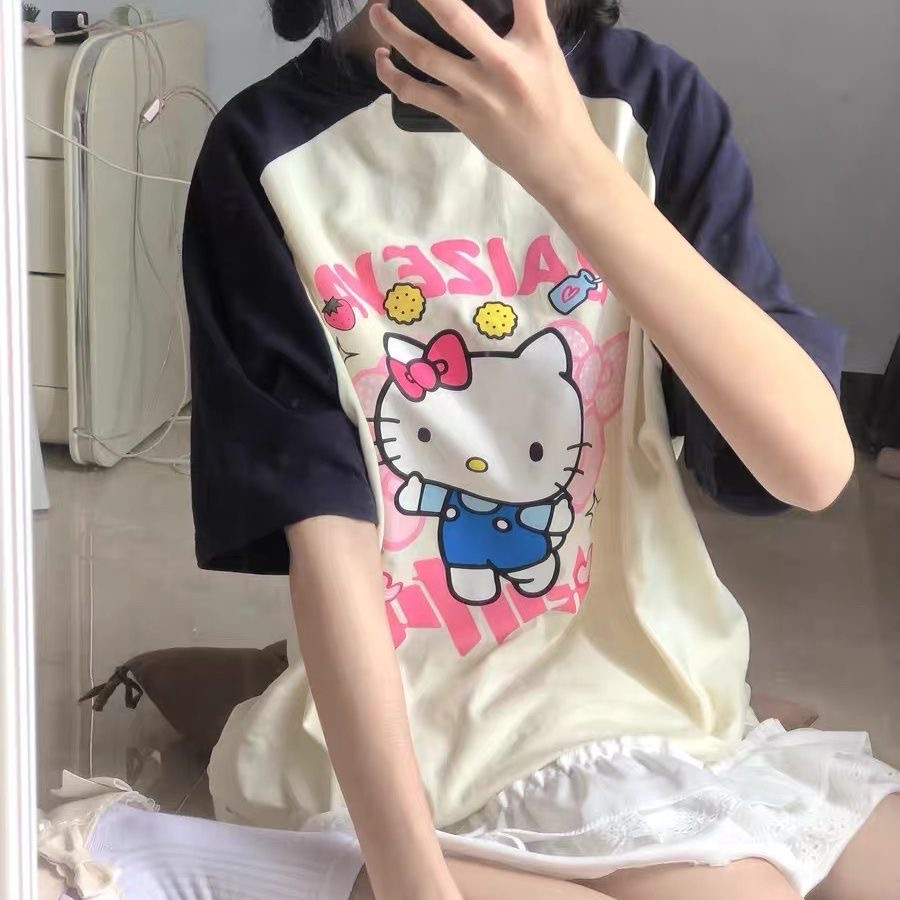 Áo thun NRVP 100% cotton tay ngắn cổ tròn in họa tiết phong cách Hàn Quốc cho nữ