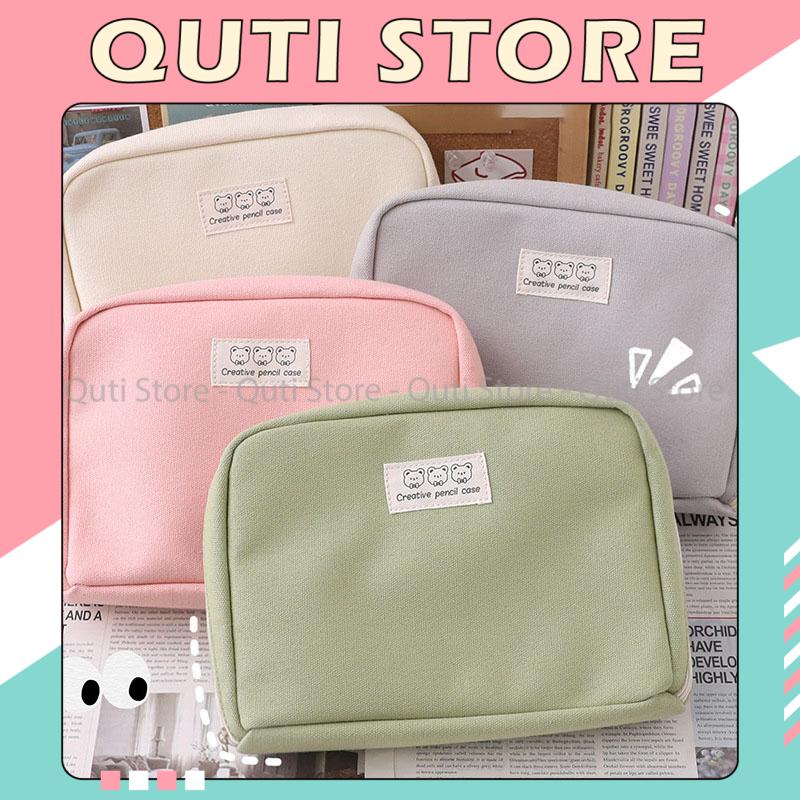 Hộp Bút Vải Siêu To Thiết Kế Mở 90, Túi Dựng Bút Phong Cách Hàn Quốc, Bóp Viết Vải Canvas Đa Năng HBV02 QUTI