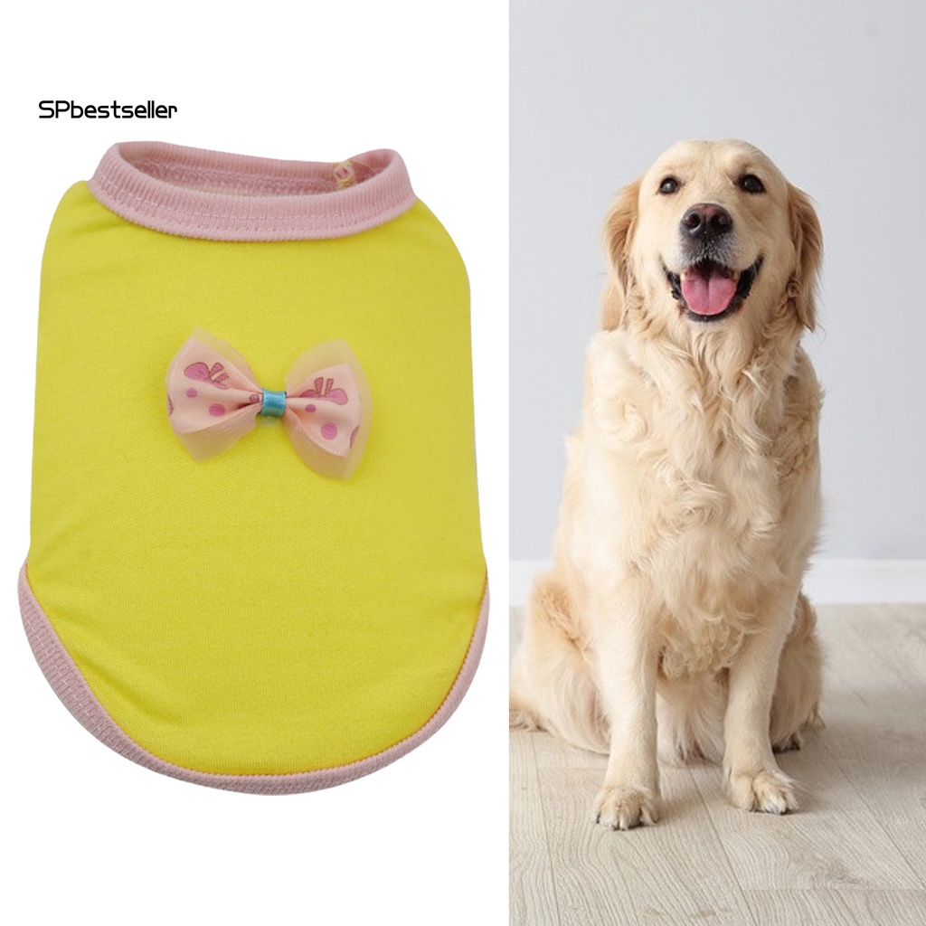 Áo Thun Cotton Mỏng Cổ Tròn Thắt Nơ In Hoa Màu Sắc Tương Phản Cho Thú Cưng