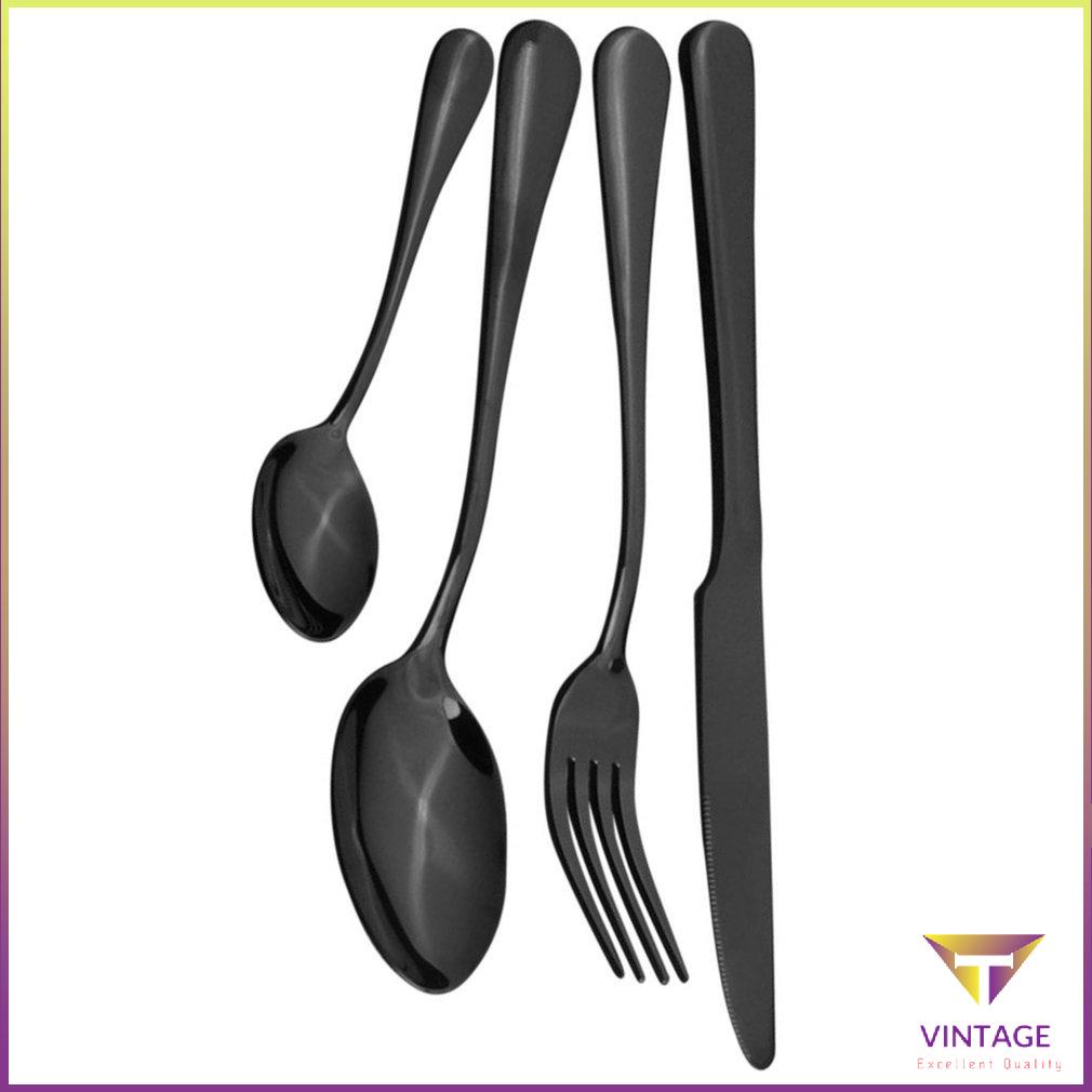 Bộ 4 Phẳng Bằng Đồ Ăn Thép Không Gỉ Cho Bữa Tối Bít Tết Trà Muỗng Nĩa [T/3]