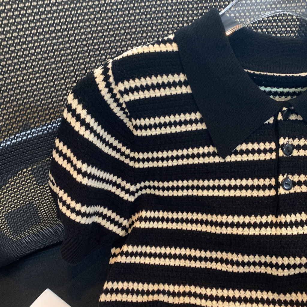 Áo Thun polo Ngắn Tay Họa Tiết Kẻ Sọc Màu Sắc Tương Phản Phong Cách Hàn Quốc Thời Trang Mùa Hè Cho Nữ