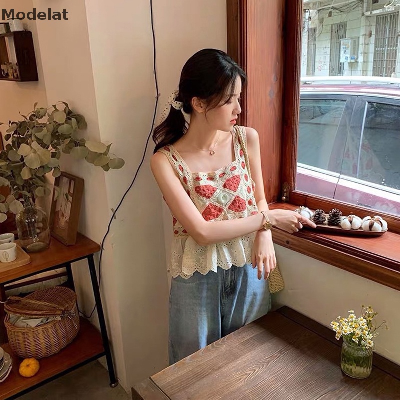 Áo Hai Dây Mùa Hè MFC Thêu Họa Tiết Rỗng Ghép Nối Cổ Điển Cho Nữ WTD