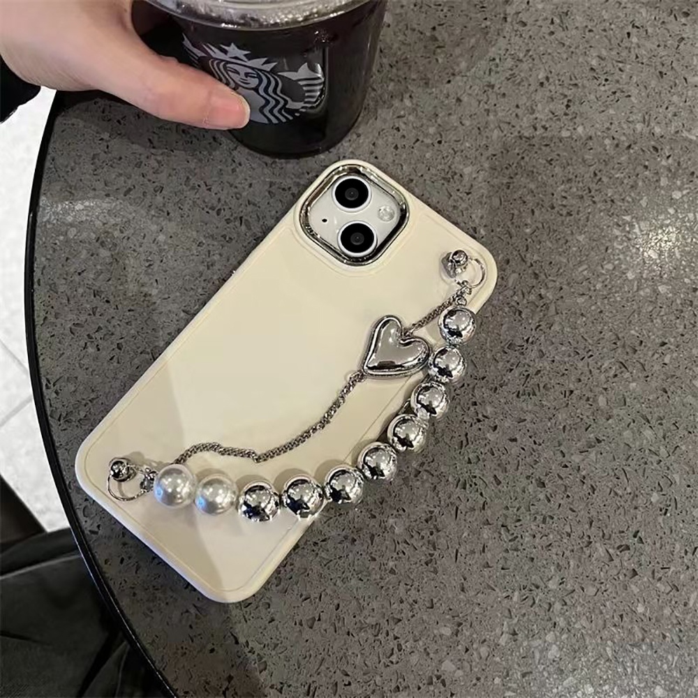 Ốp Điện Thoại Mềm Chống Rơi Màu Trơn Gắn Dây Xích Hình Trái Tim Màu Trơn Cho iphone 14 pro max 13 pro 12promax