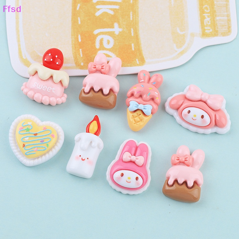 {Ffsd} Set 10 Phụ Kiện Trang Sức / Kẹp Tóc / Điện Thoại Hình Bánh Kem Hoạt Hình Bằng Nhựa Resin Lấp Lánh DIY